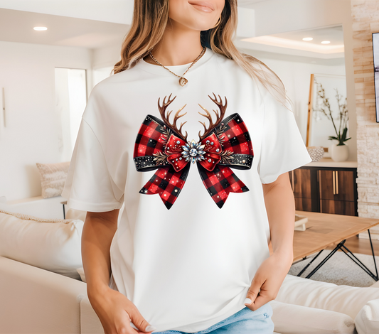 Christmas Reindeer Bow Coquette | T-Shirt