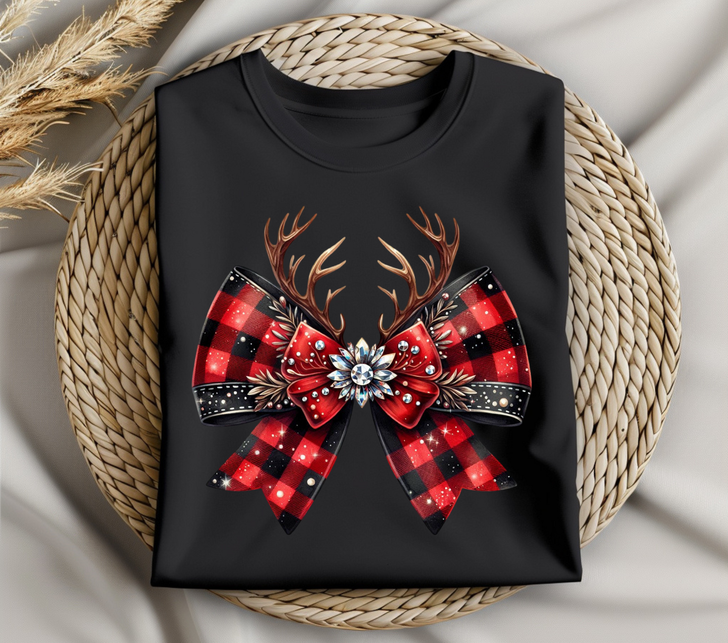 Christmas Reindeer Bow Coquette | T-Shirt