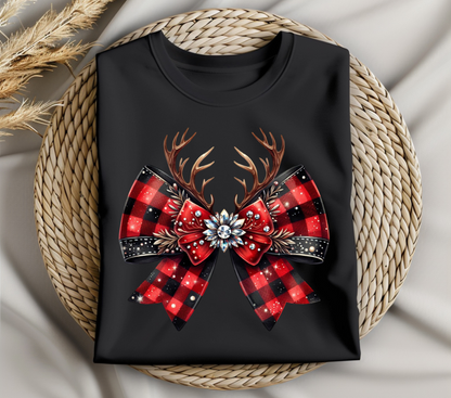 Christmas Reindeer Bow Coquette | T-Shirt